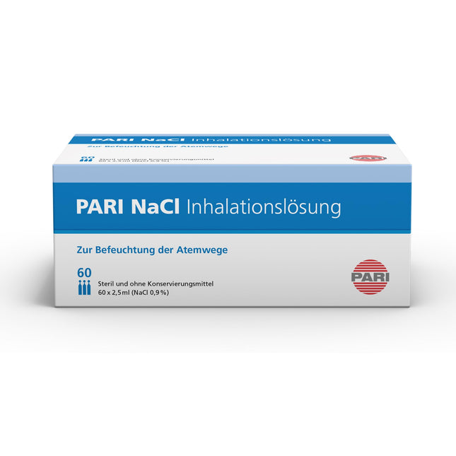 PARI sāls šķīdums inhalācijām bērniem un pieaugušajiem – 60 ampulas pa 2,5 ml NaCl 0,9 inhalācijas šķīduma – sterils un bez konservantiem