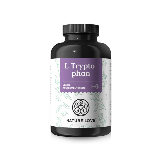 NATURE LOVE® L-triptofāns - 240 kapsulas, laboratoriski pārbaudītas, lielas devas ar 500 mg dienā, vegānisks un ražots Vācijā - bez nevajadzīgām piedevām