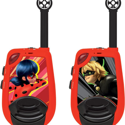 Lexibook Miraculous Ladybug Cat Noir, rācijas, darbības rādiuss 2 km, gaismas Morzes funkcija, jostas klipsis, bērniem, baterija, sarkana, TW25MI + Duracell Plus baterijas AAA, 12 iepakojums, ilgstoša jauda, ​​AAA
