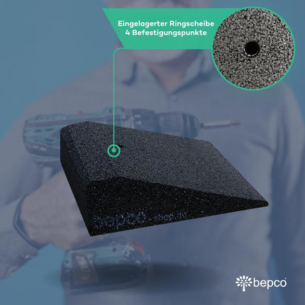 Bepco velosipēdu un skrejriteņu rampas komplekts (2 gab.), GxPxA: 25 x 25 x 5 cm, izgatavots no gumijas (melnas) piekļuves rampas, durvju sliekšņa rampas, ar iestrādātām paplāksnēm stiprināšanai