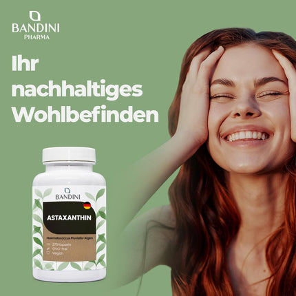 Bandini® Pure astaksantīns 8 mg kapsulā, 270 kapsulas, 9 mēnešu krājumi (1 kapsula dienā), aļģes Haematococcus Pluvialis - dabīgs astaksantīns, bez magnija stearāta, bez ĢMO
