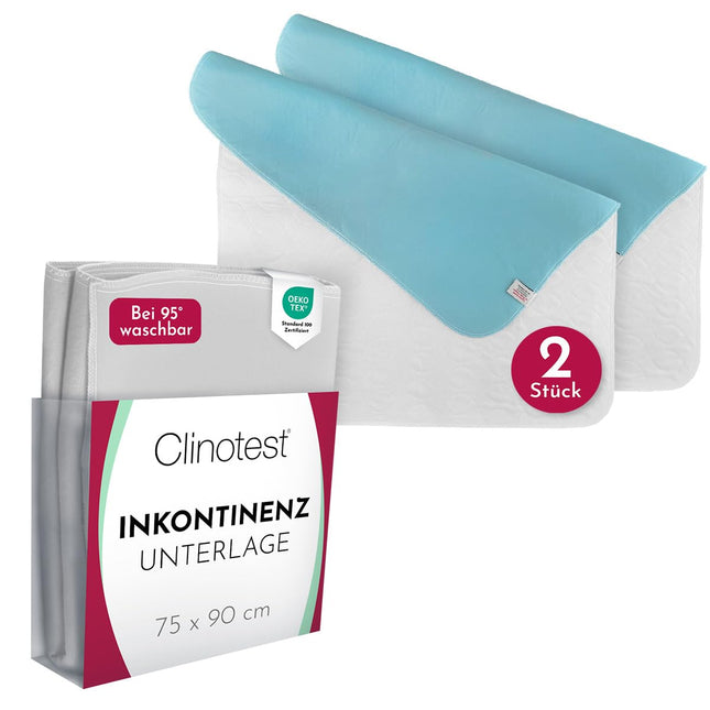 Clinotest nesaturēšanas ieliktņu komplekts (2 gab.) – Oeko-TEX sertificēts, ūdensnecaurlaidīgs un elpojošs gultas ieliktnis, 75x90 cm, absorbējošs matrača aizsargs nesaturēšanas gadījumā, aizsardzība pret mitrumu, mazgājams – balts/zils