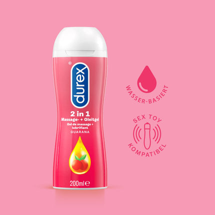 Durex Play 2-in-1 masāžas un lubrikants ar guarānu + Durex Play 2-in-1 masāžas un lubrikants ar alveju – lubrikants uz ūdens bāzes intīmām pieredzēm diviem – 2 x 200 ml dozatori
