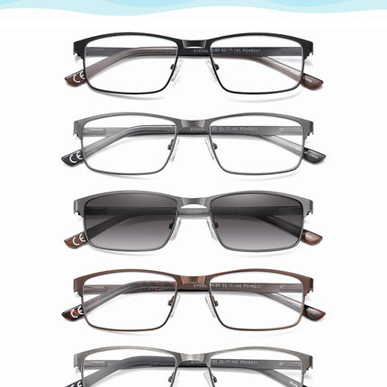 EYECEDAR 5 gabalu lasīšanas brilles vīriešiem metāla pilna rāmja taisnstūra stila atsperes eņģes saulesbrilles lasīšanas brilles 1.50