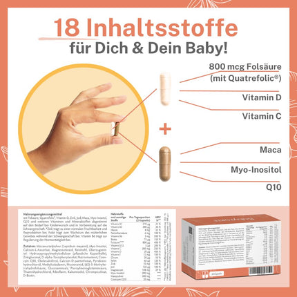 BabyFORTE auglības tabletes | vegāns | Folijskābe 800 μg, kvatrefolijskābe, maka, inozitols, jods | 60 kapsulas | Grūtniecības vitamīni