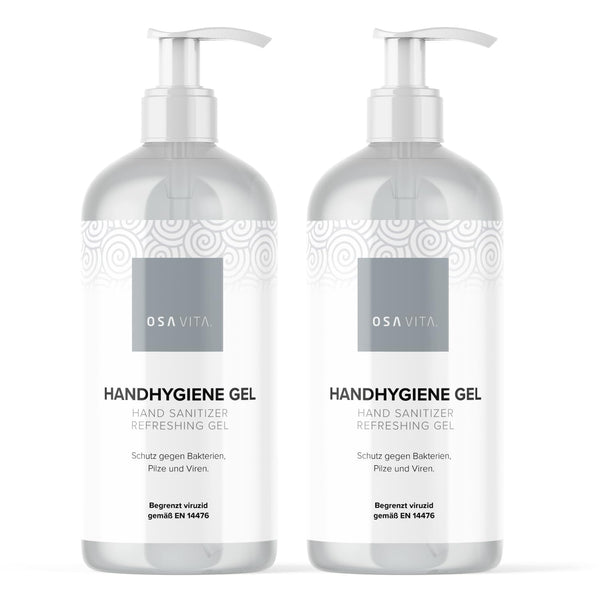OSAVITA® roku higiēnas gels, dezinfekcijas gels dozatora pudelē, aizsargā un kopj, efektivitāte pārbaudīta saskaņā ar EN 14476 (2 x 500 ml)