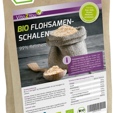 Vita2You psyllium sēnalas, bioloģiskas, 99% tīrības pakāpe, 1000 g - laboratorijas tests - 100% bioloģiska audzēšana - 1 kg Indijas psyllium sēnalu - augstākā kvalitāte