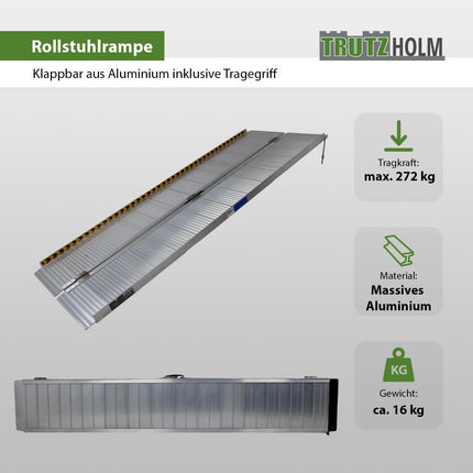 TRUTZHOLM ratiņkrēslu rampa, salokāma, 213 cm, kravnesība 272 kg, alumīnija, pelēka, rievota piekļuves rampa