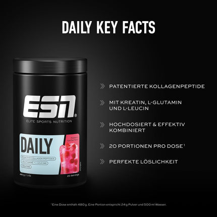 ESN Daily, Aveņu ledus tēja, 480 g, ar glutamīnu, kreatīnu, kolagēnu un L-leicīnu - ražota Vācijā