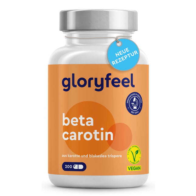Beta karotīna iedeguma kapsulas - 200 vegānas kapsulas - Zīmola izejviela Lyc-O-Beta® no dabīga burkānu ekstrakta - Provitamīns A redzei, ādai un imūnsistēmai* - Izstrādāts Vācijā un laboratorijā pārbaudīts