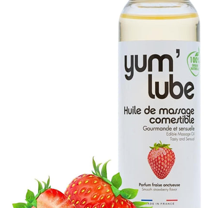 Yum'Lube | Seksa un erotiskā masāžas eļļa eļļa masāžai un intīmai lietošanai | Ķermeņa eļļa ar zemenēm | Masāžas eļļa intīmai eļļai, kas piemērota kā seksa eļļa | Masāžas eļļa intīmajai zonai un masāžas eļļa seksam intīmajā zonā