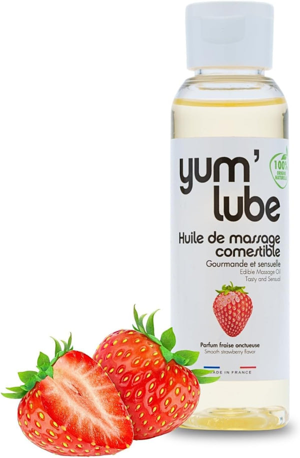 Yum'Lube | Seksa un erotiskā masāžas eļļa eļļa masāžai un intīmai lietošanai | Ķermeņa eļļa ar zemenēm | Masāžas eļļa intīmai eļļai, kas piemērota kā seksa eļļa | Masāžas eļļa intīmajai zonai un masāžas eļļa seksam intīmajā zonā