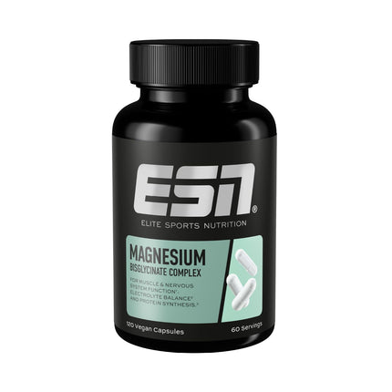 ESN magnija kapsulas, 120 kapsulas, 300 mg magnija dienā - magnija bisglicināta kapsulas, enerģijas atbalsts, augsta biopieejamība - ražots Vācijā