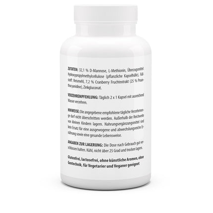 vitaworld Dzērveņu + D-mannozes, 25% proantocianidīnu no dzērvenēm, 500 mg D-mannozes un L-metionīna dienā, vegāns, 90 kapsulas
