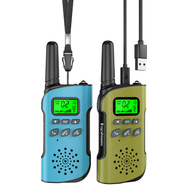 Inspireyes Walkie Talkie Kids uzlādējama rācija, 48 stundu darba laiks, 8 kanālu divvirzienu radio, dāvanas zēniem un meitenēm, pārgājieni un kempings brīvā dabā, 3–12 gadus veca rotaļlieta