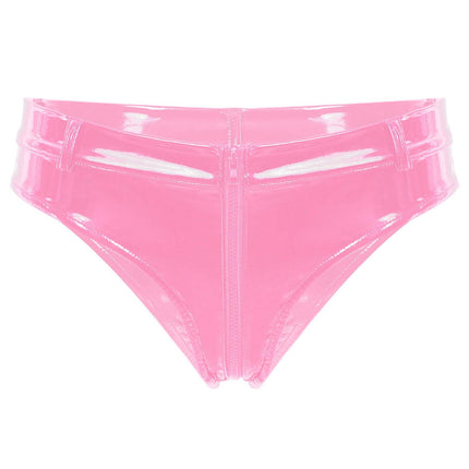 MSemis sieviešu mitrā izskata stringbiksītes, vaļējas biksītes, karstas bikses, lakotas ādas šorti, apakšveļa, erotiska apakšveļa, gogo biksītes, seksīga apakšveļa ar rāvējslēdzēju, rozā CL