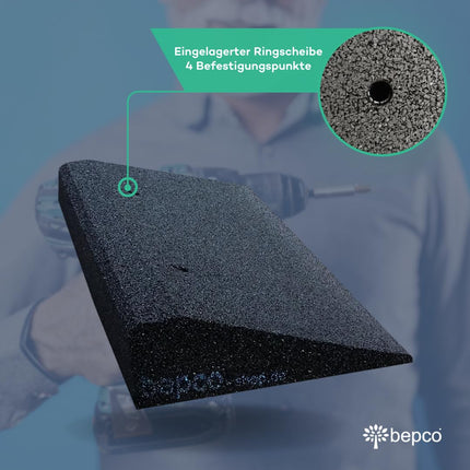 Bepco apmales rampa, GxPxA: 50 x 25 x 5 cm, izgatavota no gumijas (melna), piekļuves rampa, durvju sliekšņa rampa, ar iestrādātām paplāksnēm stiprināšanai