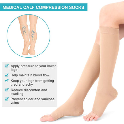 Medicīniskās kompresijas zeķes 20-30, ikru kompresijas zeķes ar pēdas kompresijas piedurknēm, 2. klases atbalsta zeķes ar gradientu kompresiju varikozām vēnām (līdzīga ādas krāsa, XL)