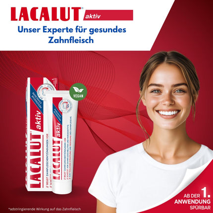 LACALUT AKTĪVĀ ZOBU PASTA, 100 ml Zobu pasta, nekavējoties pamanāma smaganu savilkšana un stiprināšana, efektīva zobu un smaganu kopšana, 1 x 100 ml