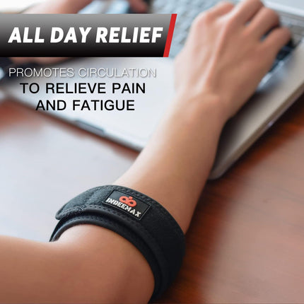 INDEEMAX 1 iepakojuma elkoņa ortoze vīriešiem un sievietēm, kompresijas pārsējs ar EVA oderi, regulējams elkoņa ortoze sportam, tendinīts, artrīts, mazina sāpes no tenisa elkoņa un golfa spēlētāja elkoņa