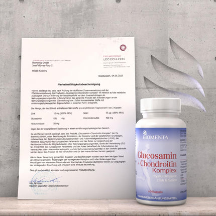 BIOMENTA glikozamīna + hondroitīna komplekss - 60 alergēnu nesaturošas augstas devas kapsulas ar glikozamīna sulfātu, augstas devas hondroitīna sulfātu + hialuronskābi, cinku, selēnu - augstākā kvalitāte