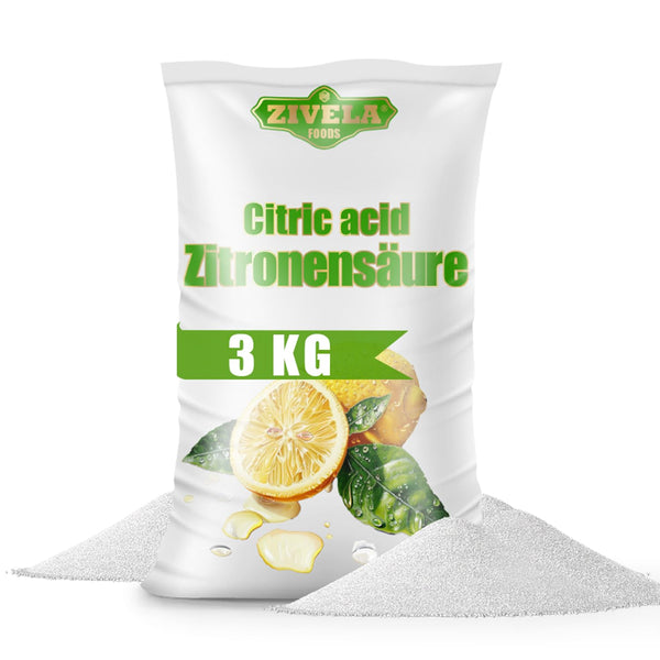 3 kg pārtikas kvalitātes citronskābes pulvera | Mājas aizsardzības līdzekļi virtuvei un mājsaimniecībai | 3000 g citronskābes 100% tīra | Citronskābe E330 (3x 1kg)
