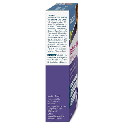 sanotact alus raugs + cinks (60 tabletes) • Ādai, matiem un nagiem • Vitamīnu komplekss ar alus raugu, cinku, biotīnu, B12, B6 un C vitamīnu • Ādas un matu vitamīni • 100% vegānisks
