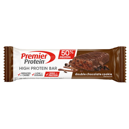 Premier Protein - augsta proteīna batoniņš 50% - dubultās šokolādes cepums - 16x40g - ar zemu cukura saturu - ar zemu ogļhidrātu saturu - bez palmu eļļas