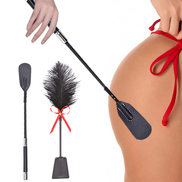 BDSMAGE 35 cm jāšanas pātaga erotiska ādas pātaga ar spalvu kutinātāja lāpstiņu, BDSM bondage komplekts, ādas pātaga, pēriena spalvu kutinātāja masāžas spalvu nūjiņa seksa rotaļlieta pāriem