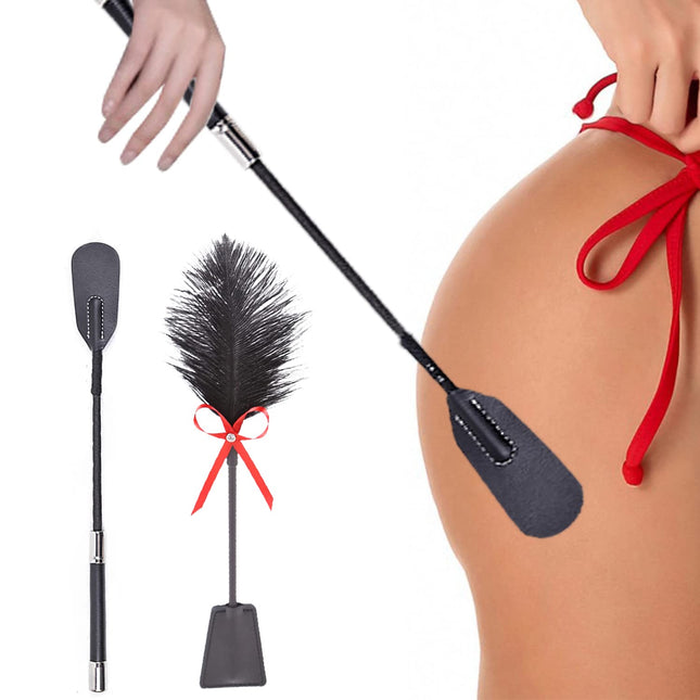 BDSMAGE 35 cm jāšanas pātaga erotiska ādas pātaga ar spalvu kutinātāja lāpstiņu, BDSM bondage komplekts, ādas pātaga, pēriena spalvu kutinātāja masāžas spalvu nūjiņa seksa rotaļlieta pāriem