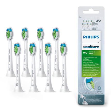 Philips Sonicare Original W2 Optimal White standarta zobu birstes uzgaļi Sonic zobu birstēm – 8 uzgaļu iepakojums, baltā krāsā (modelis HX6068/12)
