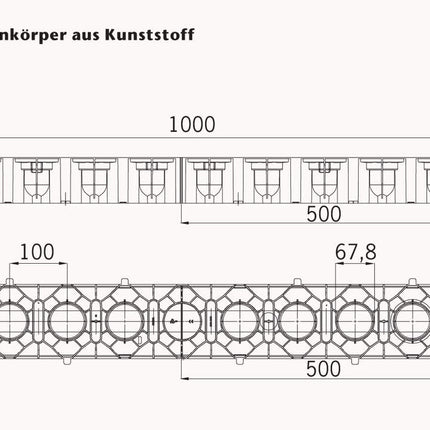 ACO Self® Hexaline 2.0 kanāla korpuss no plastmasas 1,0 m