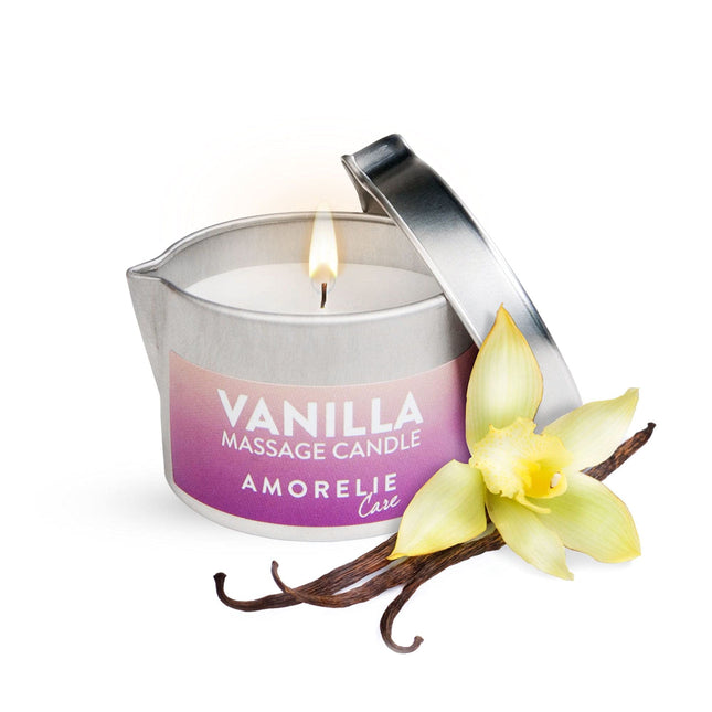 AMORELIE Care – Erotiskās masāžas svece ar vaniļas aromātu (50 ml) – Jutekliska masāža, mitrinoša, ideāli piemērota pāriem
