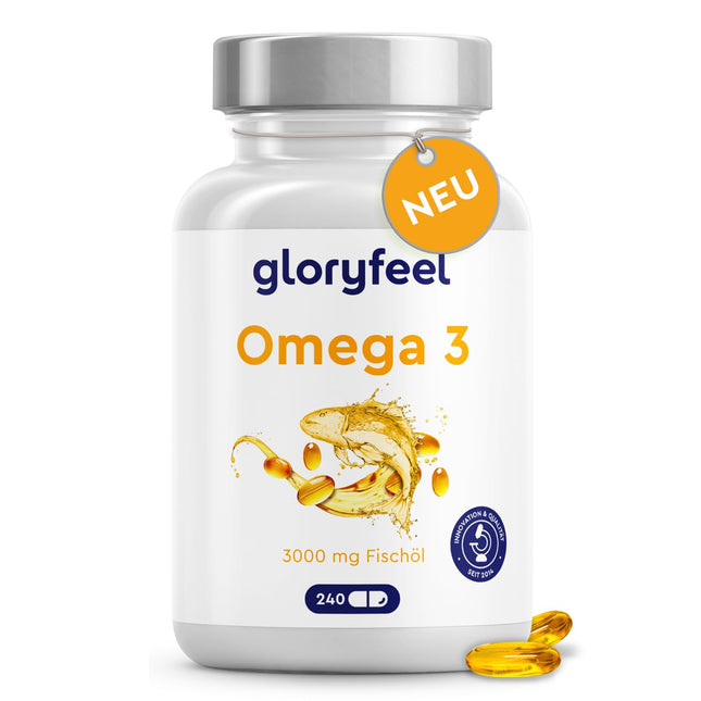 Omega 3 kapsulas augstā devā - 3000 mg zivju eļļa (triglicerīdu forma) - 240 kapsulas ar E vitamīnu (antioksidantu) ideālam EPA un DHA papildinājumam - tīra Omega 3 zivju eļļa - laboratorijā pārbaudīta