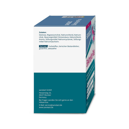sanotact Electrolytes Plus (20 paciņas) • Elektrolītu pulveris šķidruma līdzsvaram • Kālijs un magnijs elektrolītu līdzsvaram • 100% vegāns • Atjaunojošais dzēriens • Apelsīnu garša