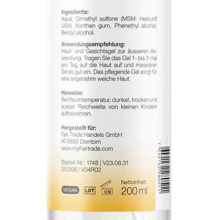 MSM gels sejai un ķermenim - 200 ml - bez smaržvielām un krāsvielām - MSM losjons bez nātrija benzoāta - augstas kvalitātes MSM sērs no ASV