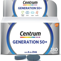 Multivitamīni - Centrum Generation 50+ Augstas kvalitātes uztura bagātinātājs ar mikroelementiem pieaugušajiem no 50 gadu vecuma, vitamīniem, minerālvielām un mikroelementiem, 1 x 180 tabletes
