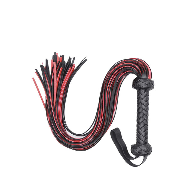 Ādas pātagas partnera pavedināšanas pātagas seksa rotaļlieta, verdzības spēles klasiskā SM pātagas verdzības flogger, melna/sarkana, garums 64,5 cm