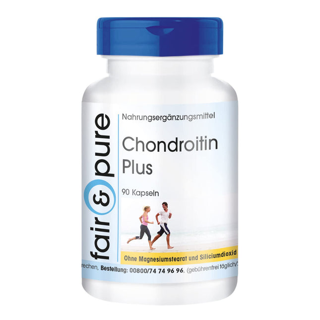 Fair &amp; Pure® - Chondroitin Plus - 90 kapsulas - ar hialuronskābi - kalciju - D un E vitamīniem - bez magnija stearāta