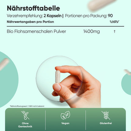 Organiskas psyllium sēnalas 1400 mg vienā porcijā - 180 vegānu kapsulas - 3 mēnešu krājumi - Psyllium sēnalas - bez glutēna un ĢMO - sertificēts bioloģisks psyllium sēnalu pulveris no WeightWorld