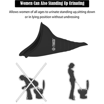 Urinella sievietēm, urinēšanas palīglīdzeklis sievietēm ar viengabala urinēšanas piltuvi, pārnēsājams, atkārtoti lietojams pisuārs sievietēm. Ideāli piemērots aktivitātēm brīvā dabā, kempinga tualetēm, festivāliem un ceļošanai. (Melns)