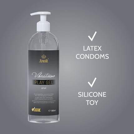 Vibratissimo Play anālais gels 1000 ml | Papildu lubrikants | Ūdens bāzes lubrikanti | Lubrikants gels, kas piemērots silikona rotaļlietām un lateksa prezervatīviem | Ūdens bāzes lubrikants