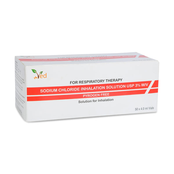 VED hipertonisks inhalācijas sāls šķīdums, 3% nātrija hlorīds (NaCl), 50 x 4,0 ml vienreizējas devas flakoni pieaugušajiem un bērniem