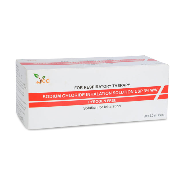 VED hipertonisks inhalācijas sāls šķīdums, 3% nātrija hlorīds (NaCl), 50 x 4,0 ml vienreizējas devas flakoni pieaugušajiem un bērniem