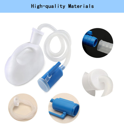 testyu 2000ml pisuāra pudeles unisex ar turētāju, hermētisku vāku un šļūteni, pārnēsājama pisuāra pudele vīriešiem un sievietēm ar tīrīšanas birsti invalīdiem, vecāka gadagājuma cilvēkiem, automašīnām, kempingam, balta