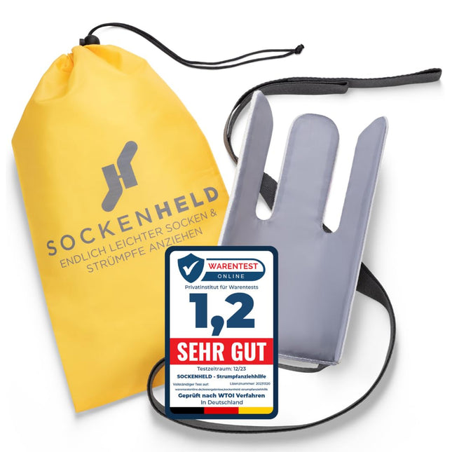SOCKENHELD® 2-in-1 Premium zeķubikses – ar kabatu piekarināšanai papildu aizsardzībai un higiēnai – Ērtas savilcējstieni – Ideāli piemērotas senioriem, grūtniecēm un cilvēkiem ar ierobežotu kustību amplitūdu – 23 cm
