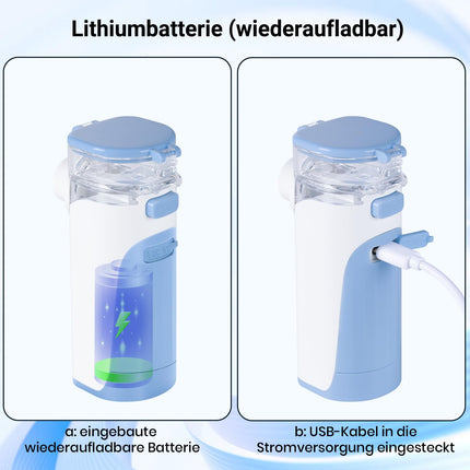 HITHINKMED bērnu inhalators, uzlādējams inhalators ar atpakaļskaitīšanas taimeri un automātisko tīrīšanas funkciju, inhalatori pieaugušajiem lietošanai mājās un ceļojumos (zils)