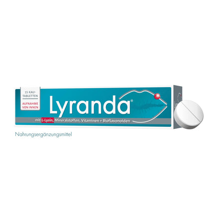 Lyranda pret aukstumpumpām ar laima garšu – 3000 mg L-lizīna lielā devā no aptiekas – 15 košļājamās tabletes