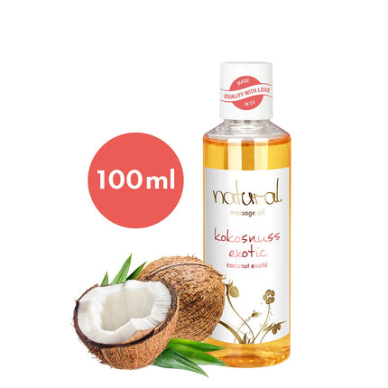 Dabīga masāžas eļļa "Eksotiskais kokosrieksts", dabīgas sastāvdaļas jutekliskām masāžām, kokosriekstu aromāts, 100 ml