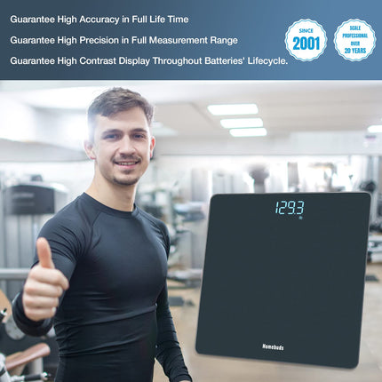 Homebuds digitālie vannas istabas svari, augsta precizitāte, ko garantē Professional Scale Factory kopš 2001. gada, LED displejs un piekļuves punkts, 3*AAA baterijas iekļautas, 180kg/400lb, zili